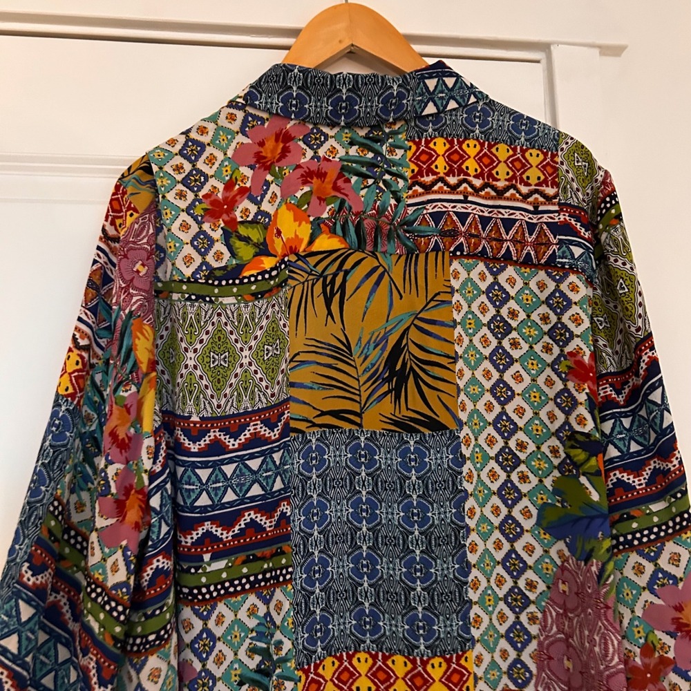 Cynthia Rowley Patchwork Tropical Floral Button Down Shirt Womens 2x Western - Picture 6 of 7